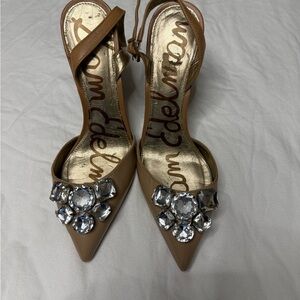 Sam Edelman Tan Heels with Crystal Accents